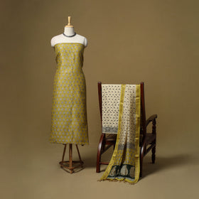 Maheshwari silk bagru hand 3pc unstitched dress material 21