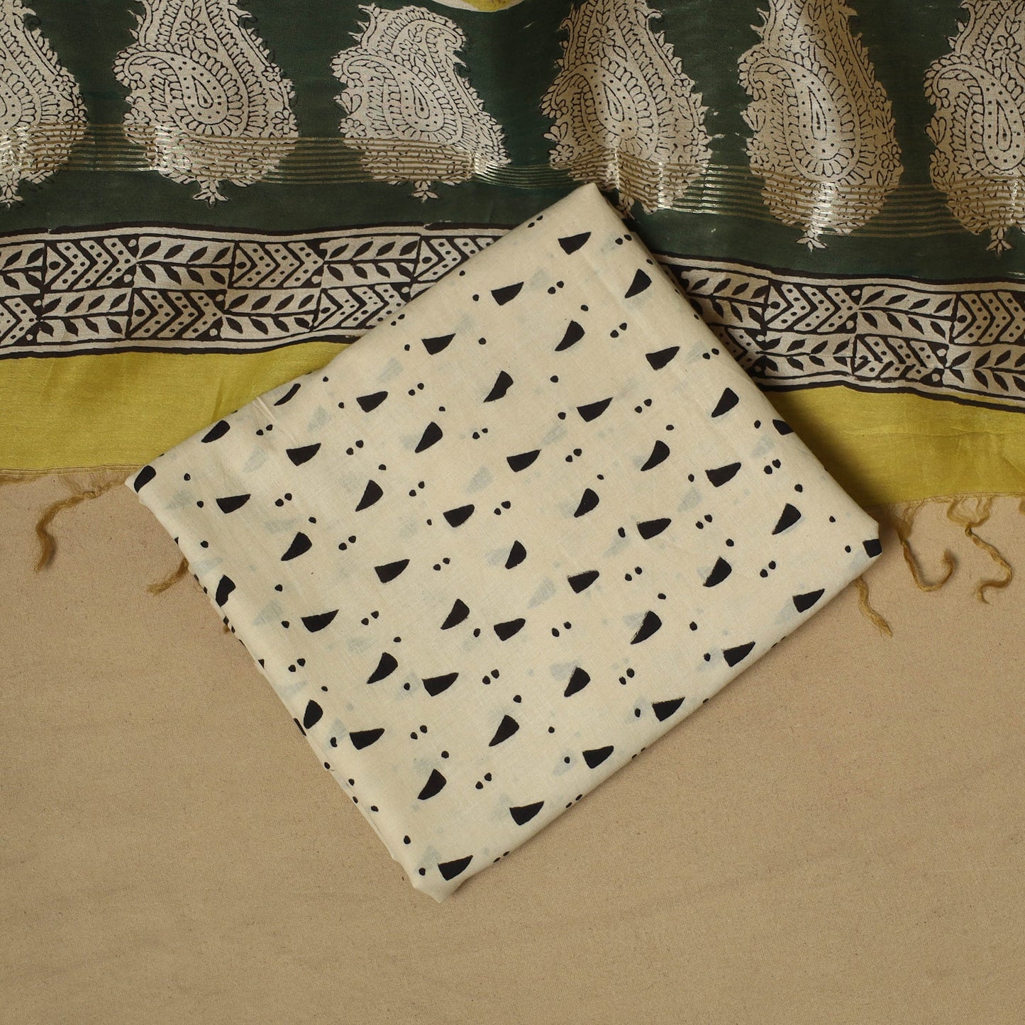 Maheshwari silk bagru hand 3pc unstitched dress material 21