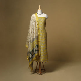 Maheshwari silk bagru hand 3pc unstitched dress material 21