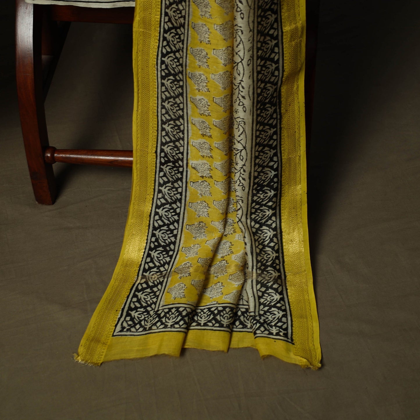 Maheshwari silk hand block bagru print 3pc unstitched dress