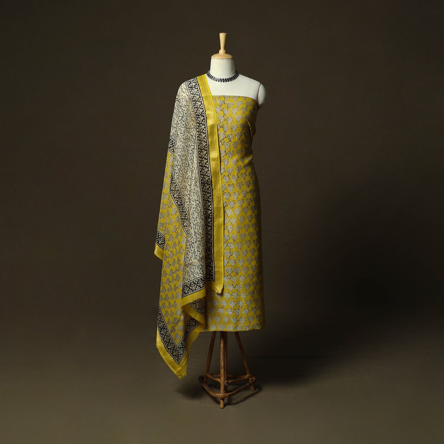 Maheshwari silk hand block bagru print 3pc unstitched dress