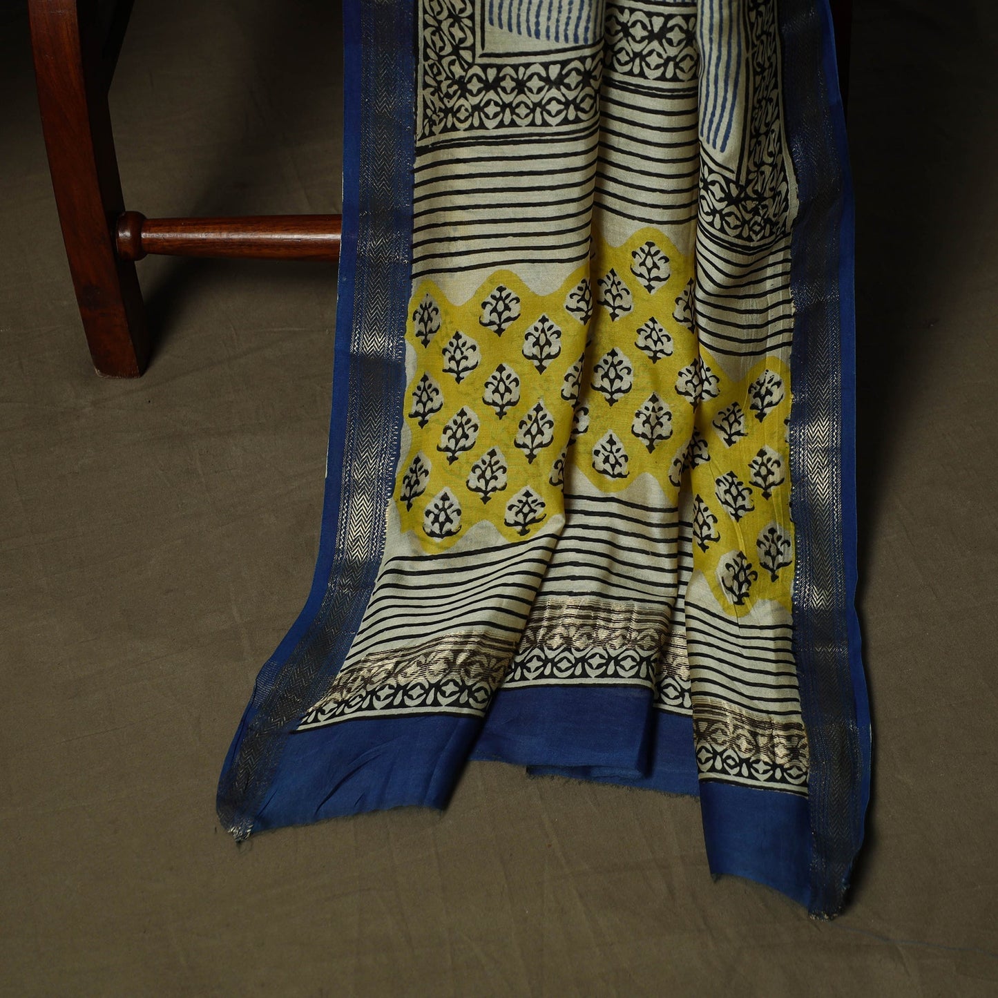 Maheshwari silk hand block bagru print 3pc unstitched dress