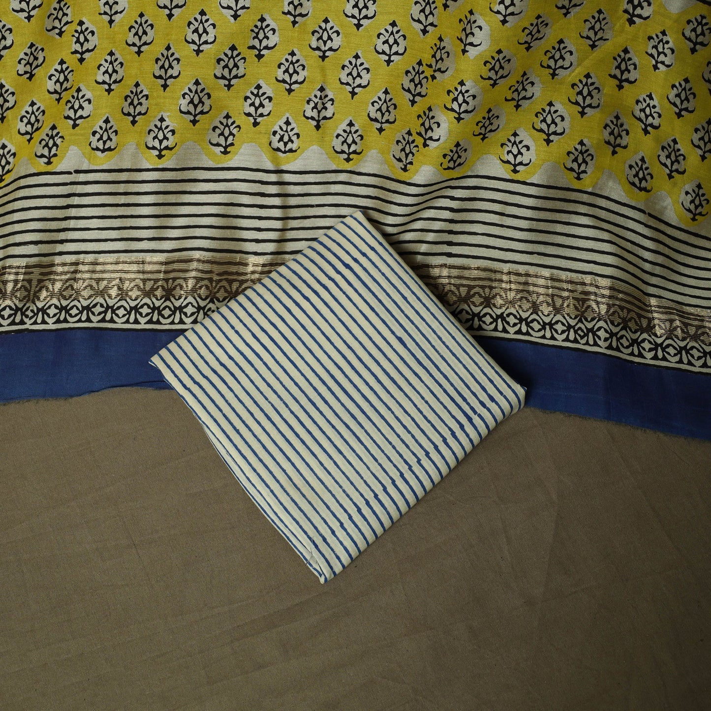 Maheshwari silk hand block bagru print 3pc unstitched dress