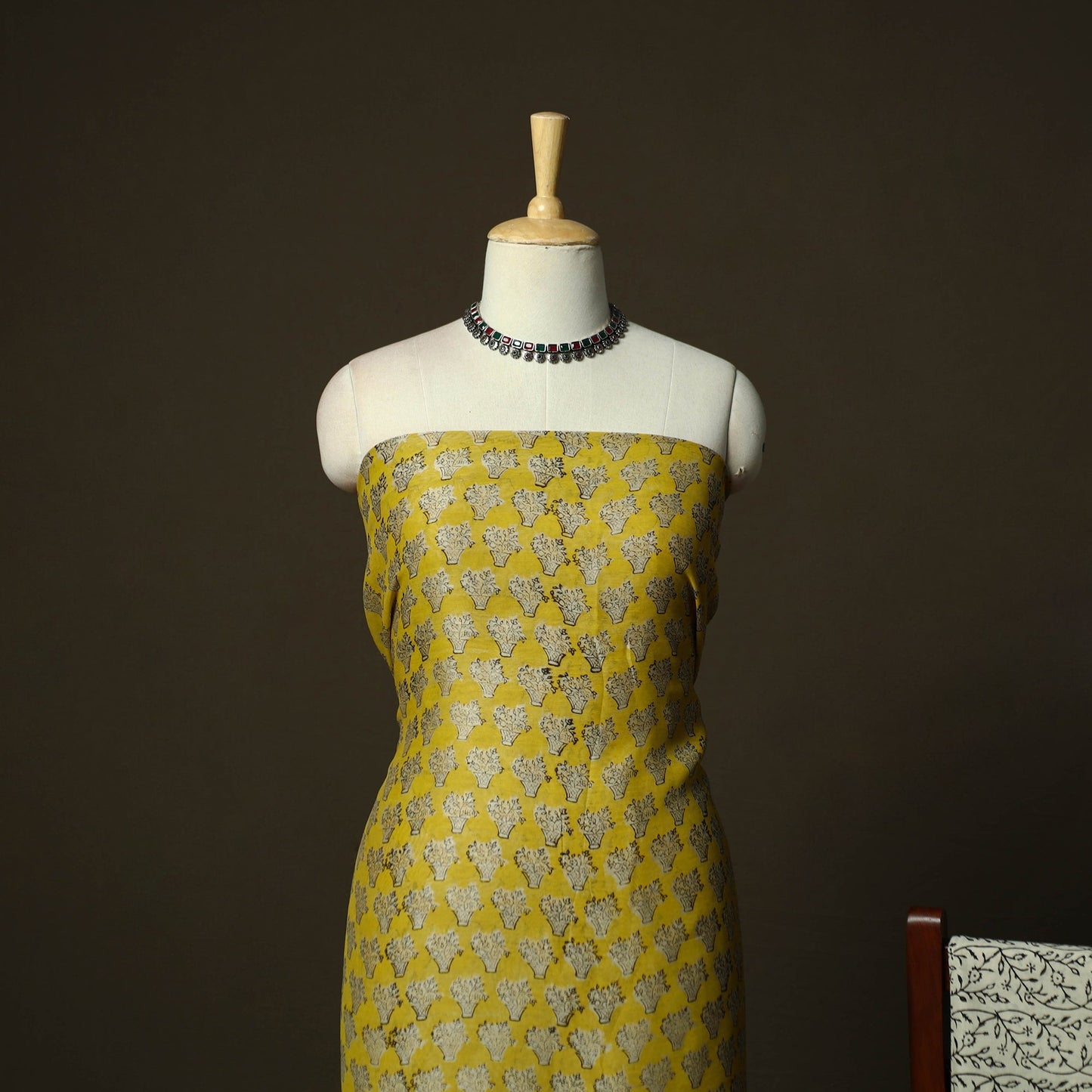 Maheshwari silk hand block bagru print 3pc unstitched dress