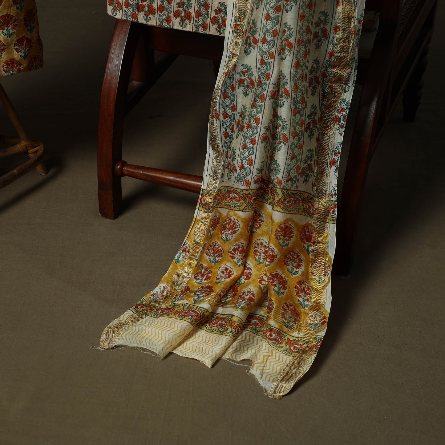 Maheshwari silk hand block sanganeri print 3pc unstitched