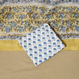 Yellow - maheshwari silk sanganeri hand 3pc unstitched