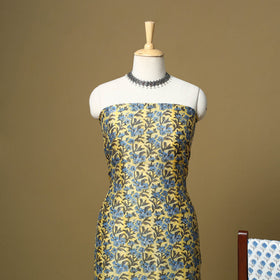 Yellow - maheshwari silk sanganeri hand 3pc unstitched