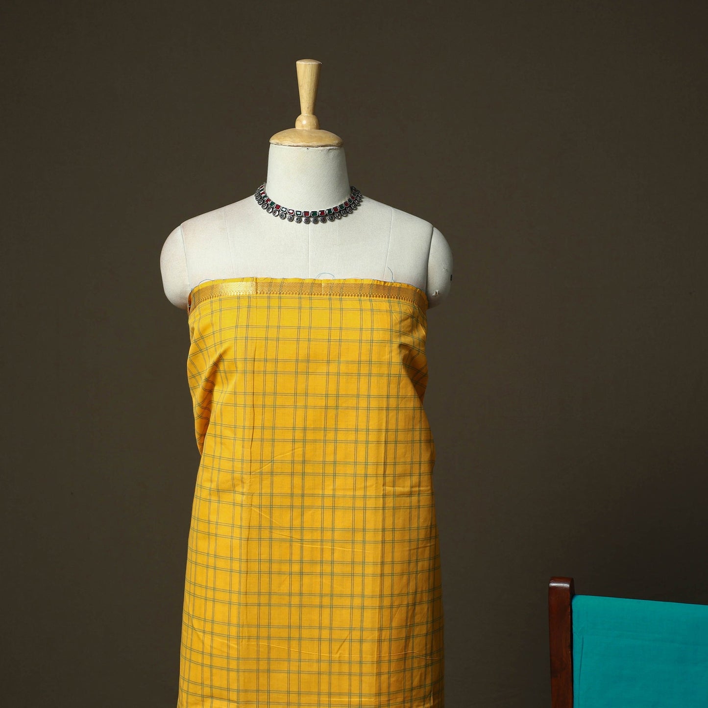 Mangalagiri cotton 3pc unstitched dress material with zari