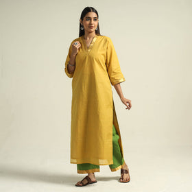 Yellow - mangalagiri handloom cotton kurta with palazzo &