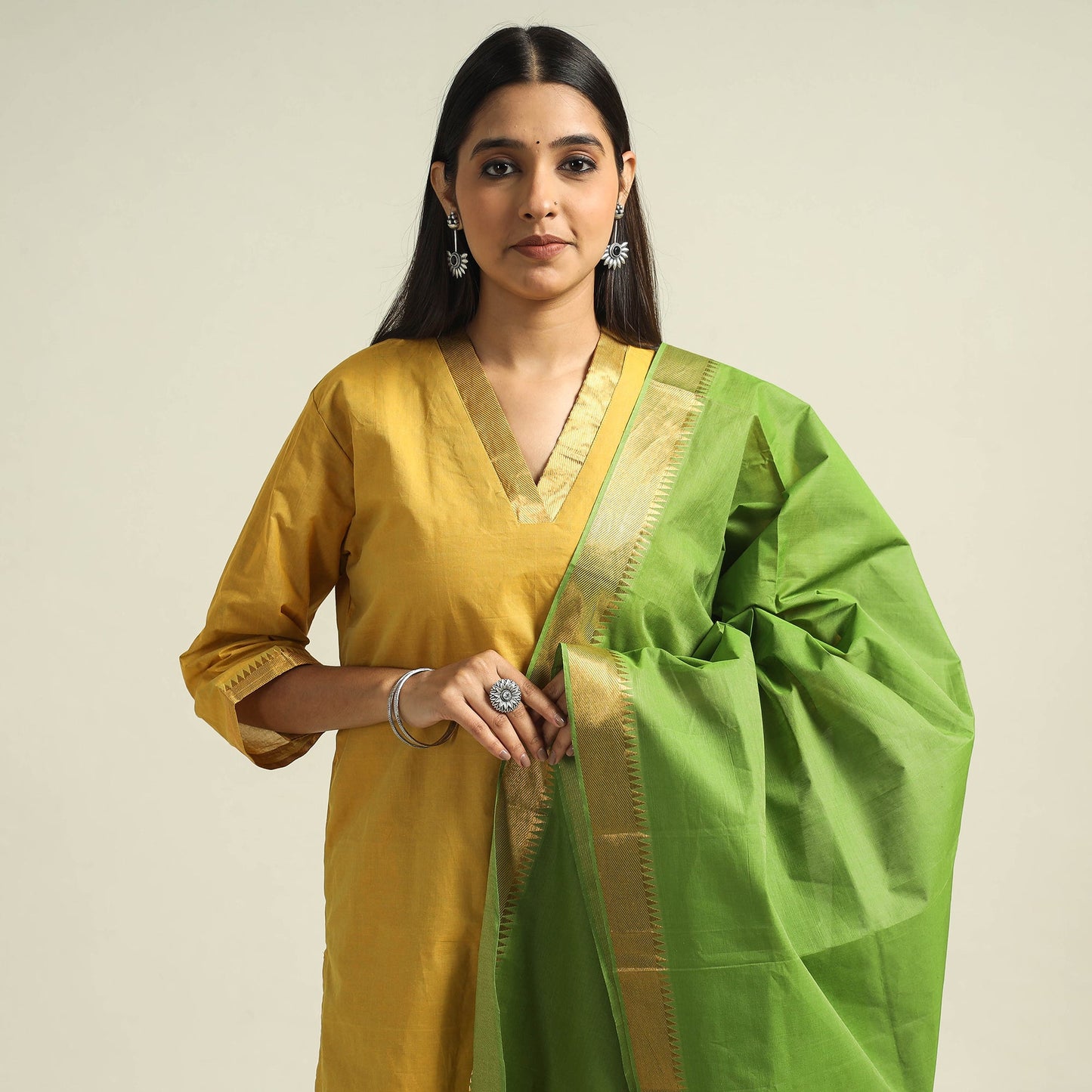 Yellow - mangalagiri handloom cotton kurta with palazzo &