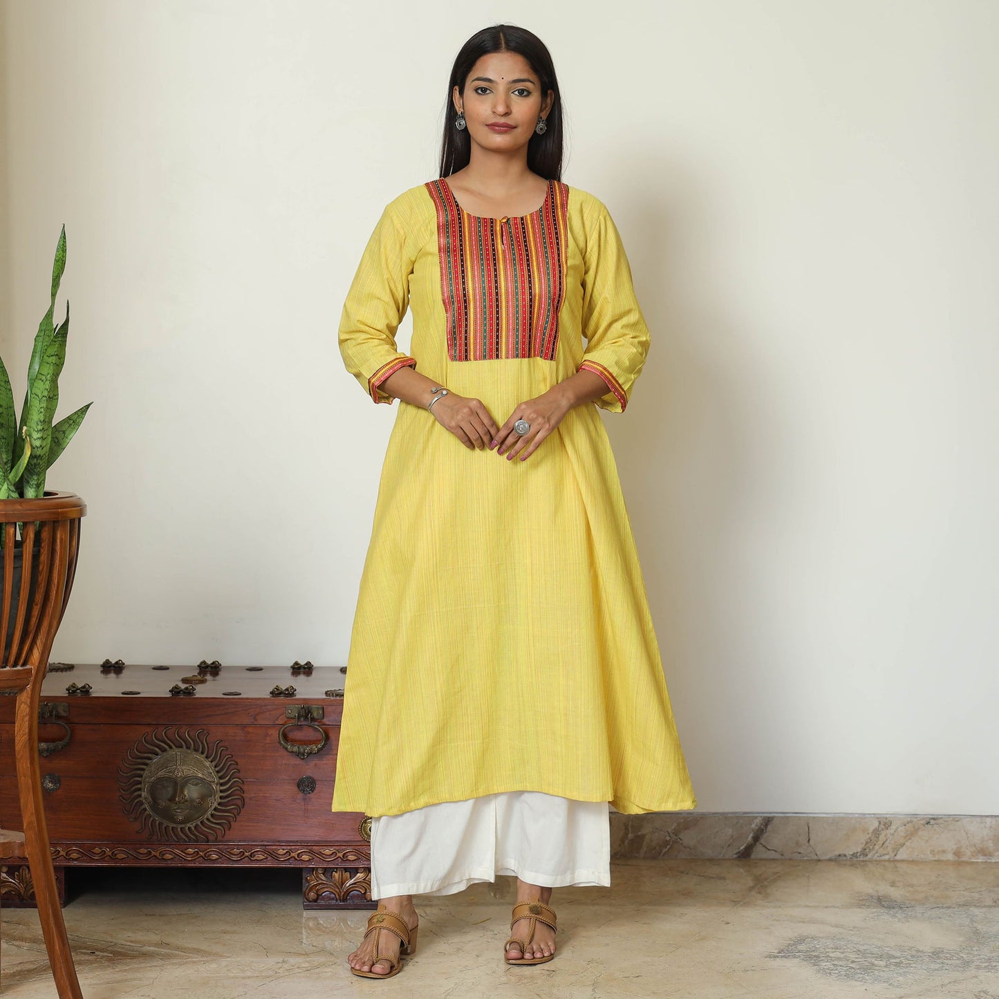  Mangalagiri Handloom Cotton A-Line Kurta with Mashru Patchwork 03 Online at iTokri.com