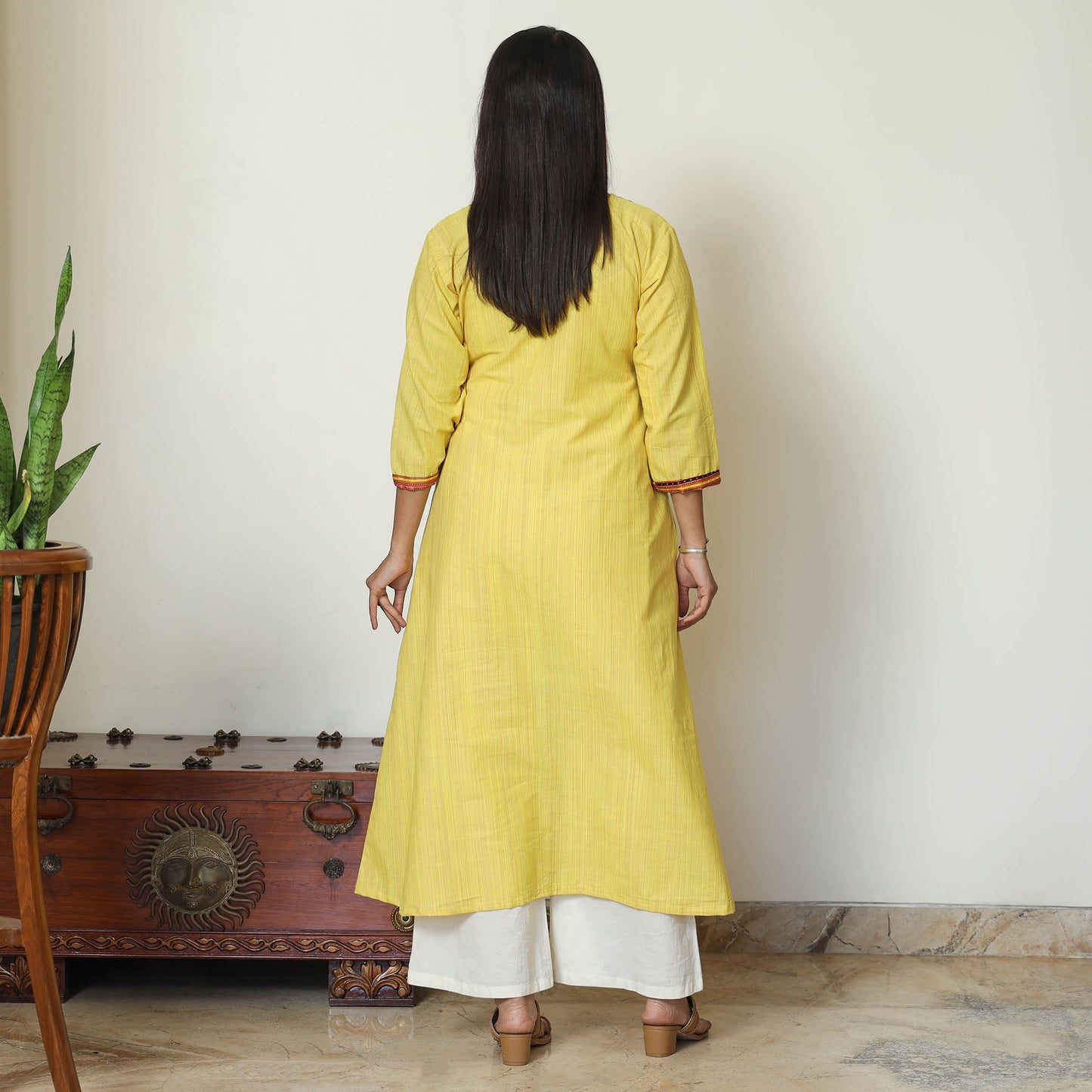  Mangalagiri Handloom Cotton A-Line Kurta with Mashru Patchwork 03 Online at iTokri.com