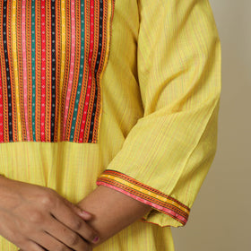  Mangalagiri Handloom Cotton A-Line Kurta with Mashru Patchwork 03 Online at iTokri.com
