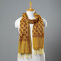  Mangalagiri Handloom Block Printed Cotton Stole with Tassels Online 