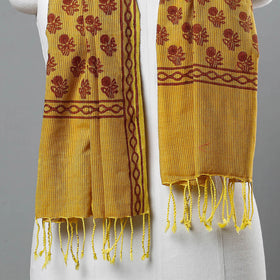  Mangalagiri Handloom Block Printed Cotton Stole with Tassels Online 