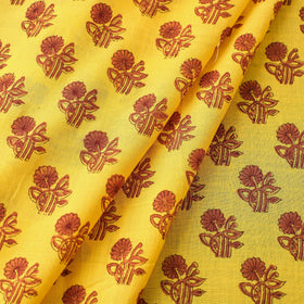 Yellow Mangalagiri Block Printed Handwoven Cotton Fabric 