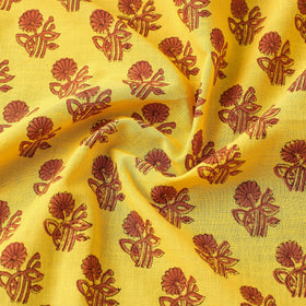 Yellow Mangalagiri Block Printed Handwoven Cotton Fabric 