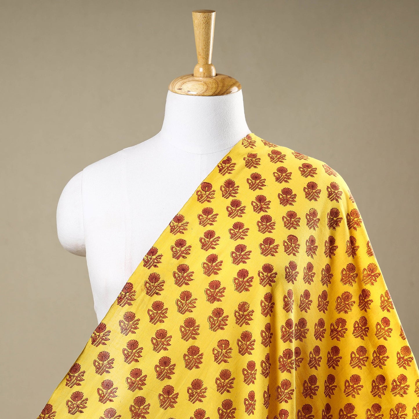 Yellow Mangalagiri Block Printed Handwoven Cotton Fabric 