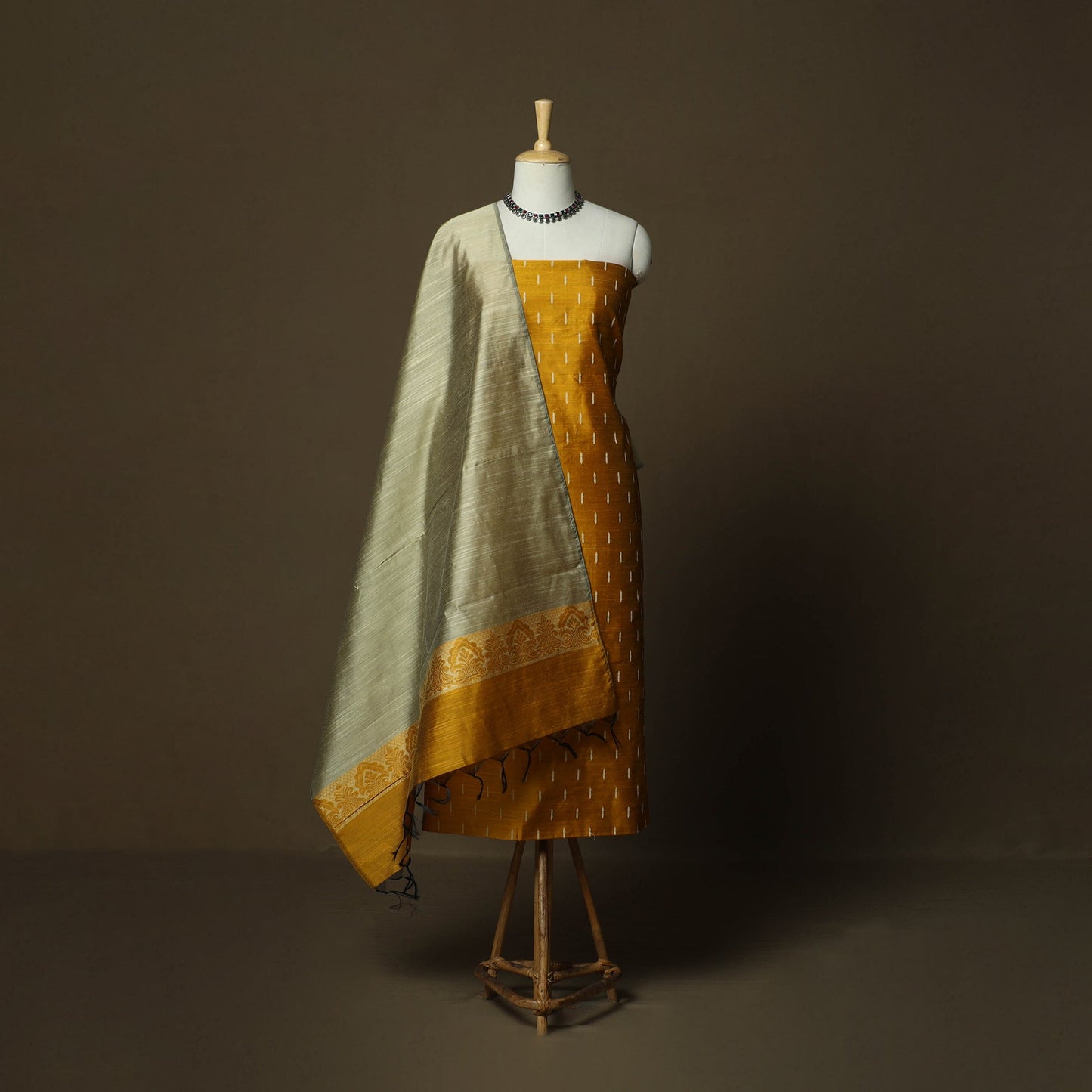 Mangalagiri silk cotton thread work 3pc unstitched dress