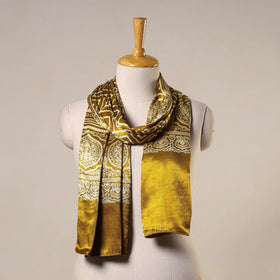Yellow Mashru Silk Printed Ajrakh Stole 