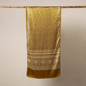 Yellow Mashru Silk Printed Ajrakh Stole 