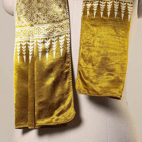 Yellow Mashru Silk Printed Ajrakh Stole 