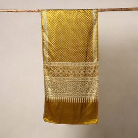 Yellow Mashru Silk Printed Ajrakh Stole 