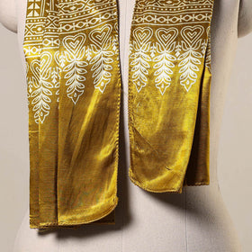 Yellow Mashru Silk Printed Ajrakh Stole 