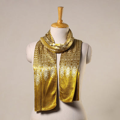 Yellow Mashru Silk Printed Ajrakh Stole 