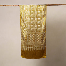 Yellow Mashru Silk Printed Ajrakh Stole 