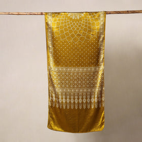 Yellow Mashru Silk Printed Ajrakh Stole 