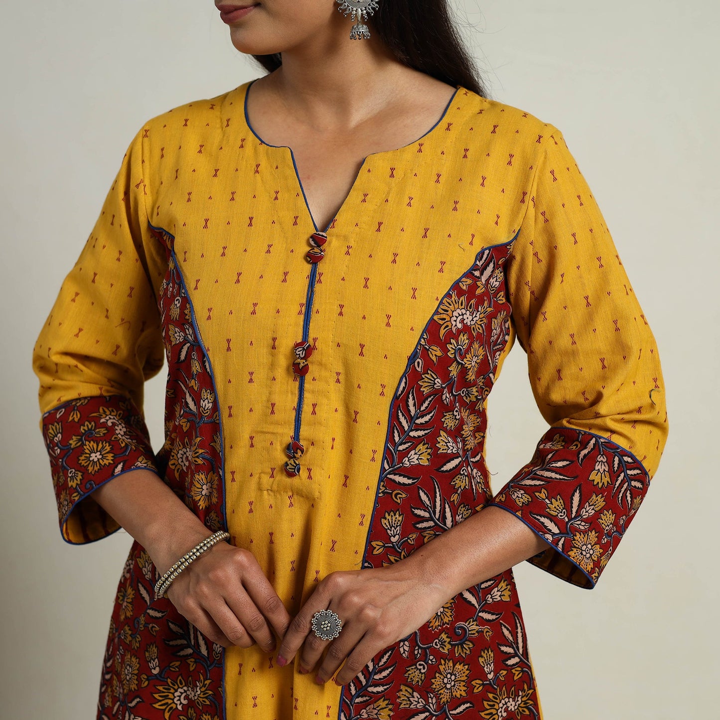 Mehfil Mosaic Cotton A-Line Yellow Jacquard Kurta for Women