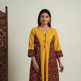 Mehfil Mosaic Cotton A-Line Yellow Jacquard Kurta for Women