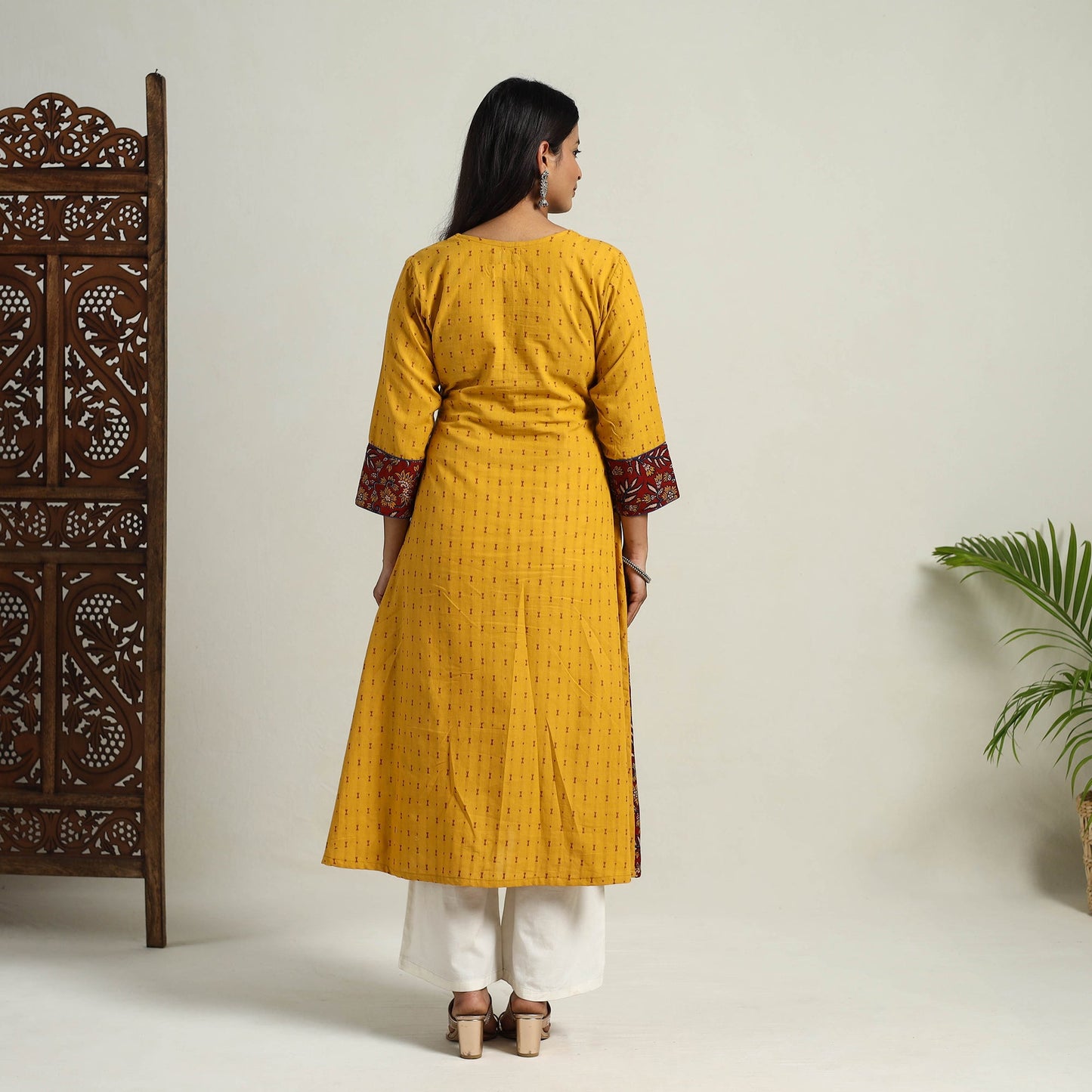 Mehfil Mosaic Cotton A-Line Yellow Jacquard Kurta for Women