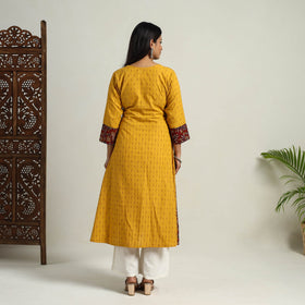 Mehfil Mosaic Cotton A-Line Yellow Jacquard Kurta for Women
