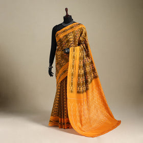 Orange - mercerised cotton handloom pochampally ikat saree