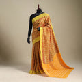 Yellow - mercerised cotton handloom pochampally ikat saree