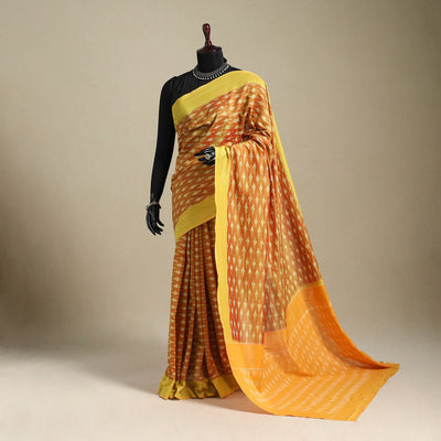 Yellow - mercerised cotton handloom pochampally ikat saree