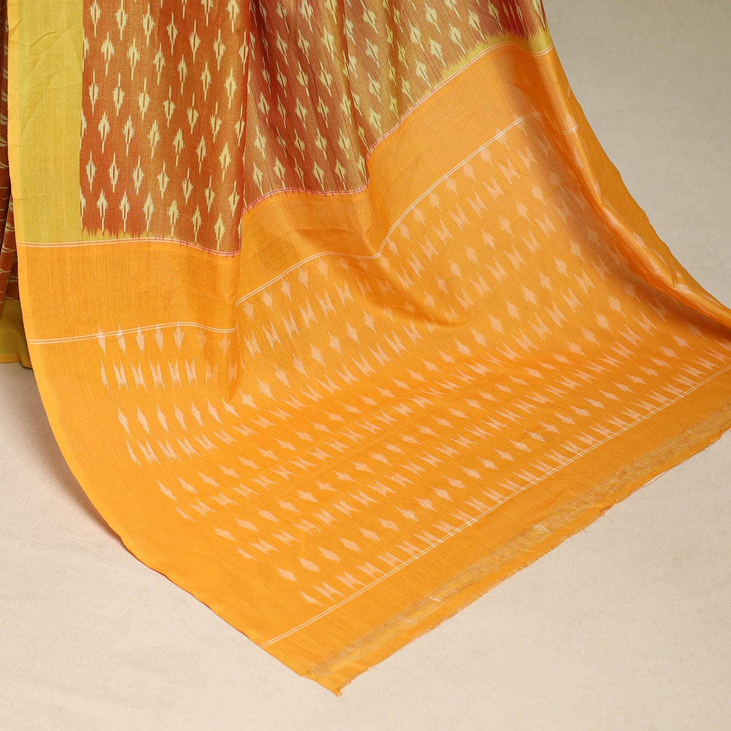 Yellow - mercerised cotton handloom pochampally ikat saree