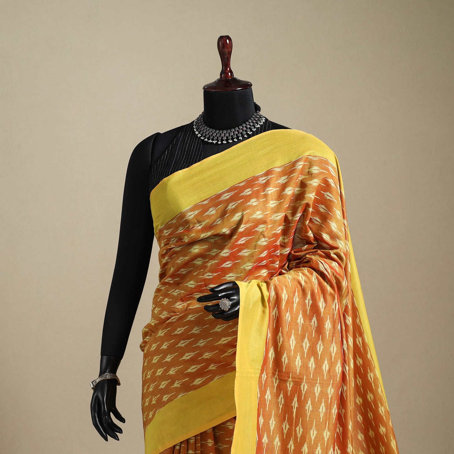 Yellow - mercerised cotton handloom pochampally ikat saree