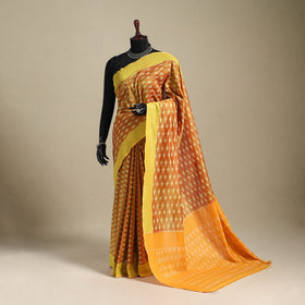 Yellow - mercerised cotton handloom pochampally ikat saree