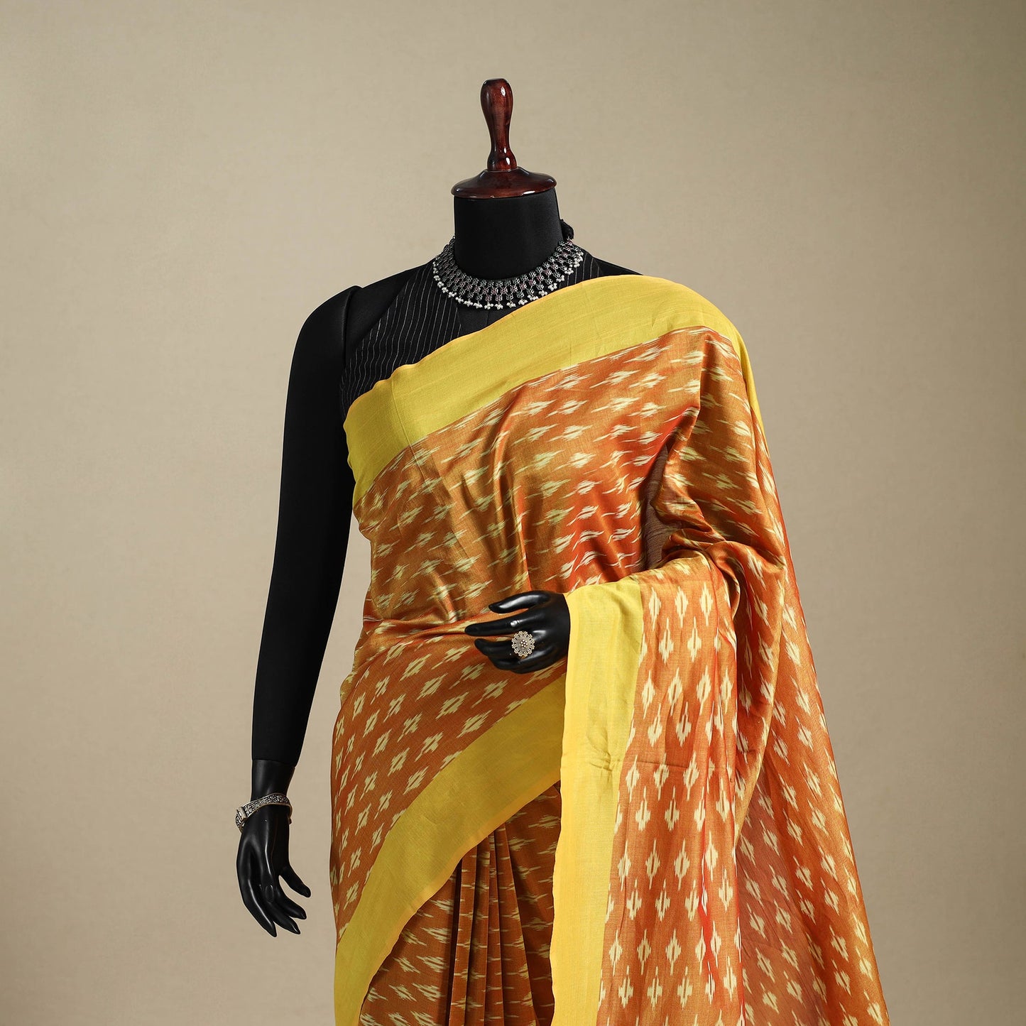 Yellow - mercerised cotton handloom pochampally ikat saree