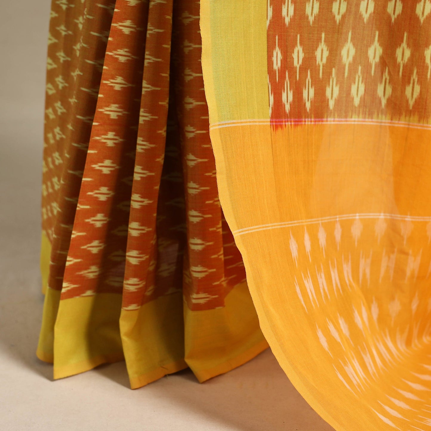 Yellow - mercerised cotton handloom pochampally ikat saree