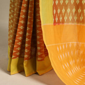 Yellow - mercerised cotton handloom pochampally ikat saree