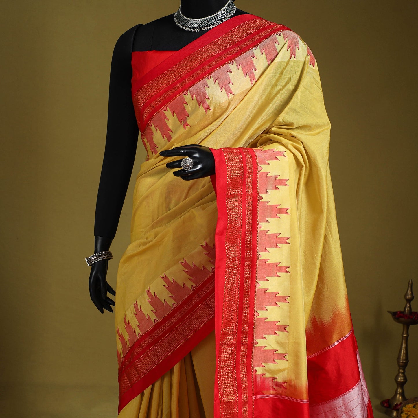 Yellow - mercerized cotton ilkal saree with blouse 31