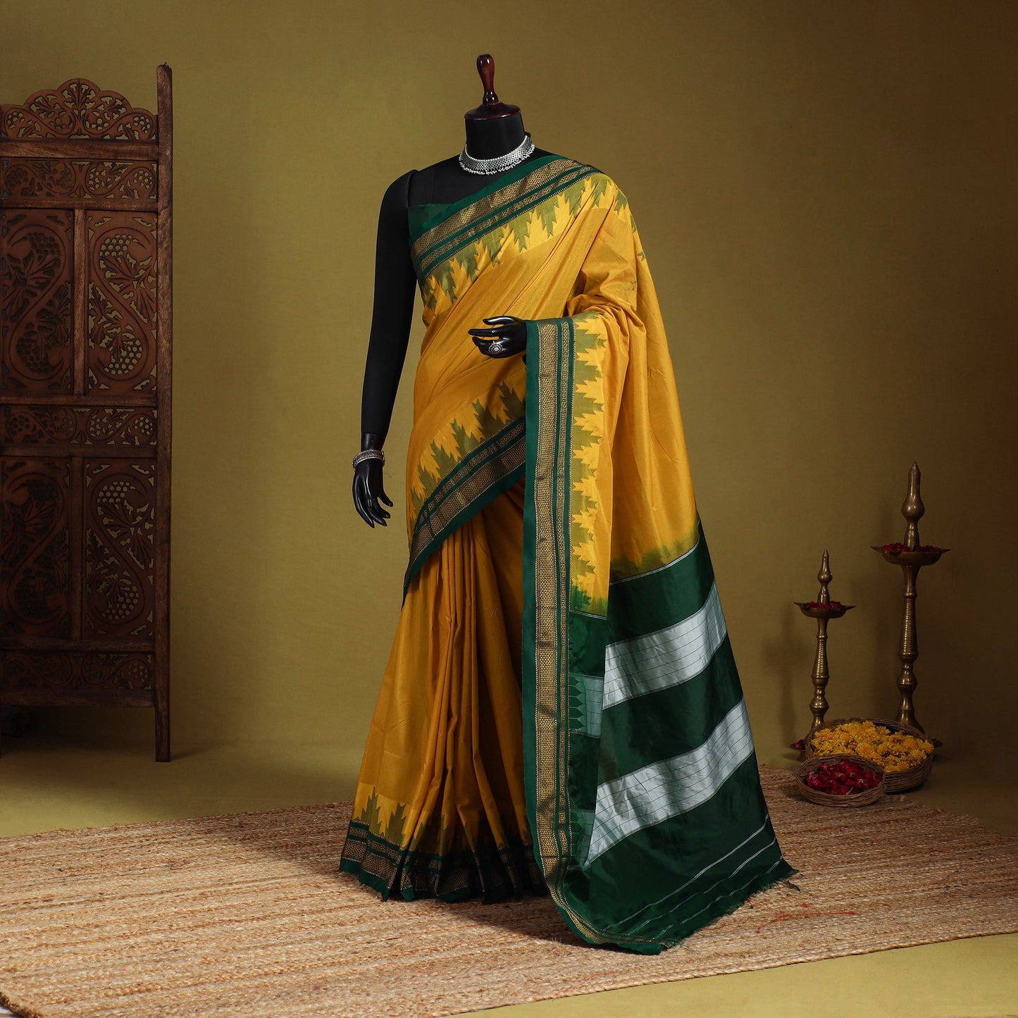 Yellow - mercerized cotton ilkal saree with blouse 36