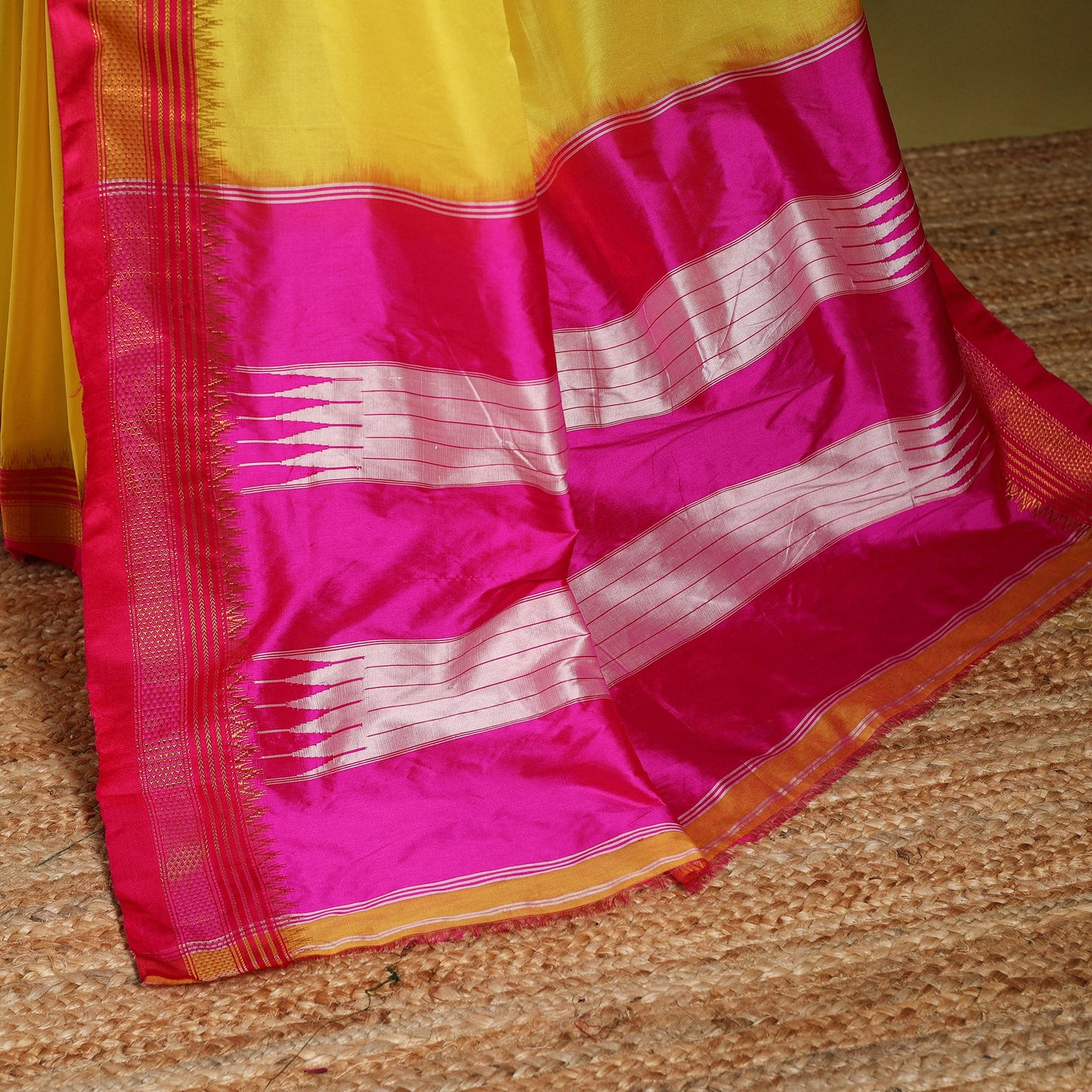 Yellow - mercerized cotton ilkal saree with border 10
