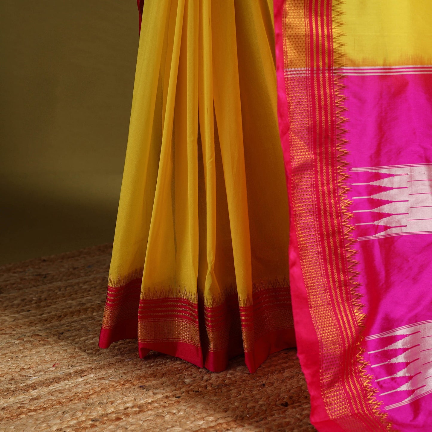 Yellow - mercerized cotton ilkal saree with border 10