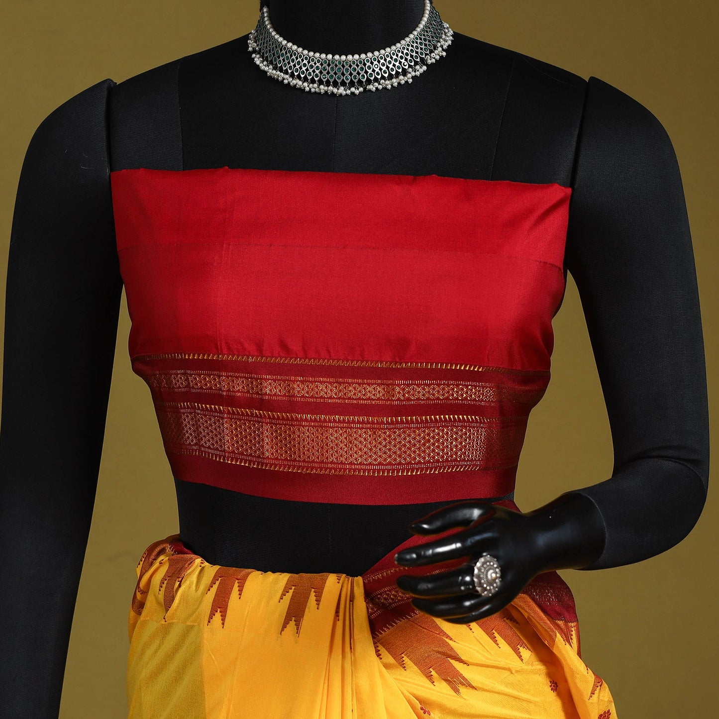 Yellow - mercerized cotton thread buti ilkal saree