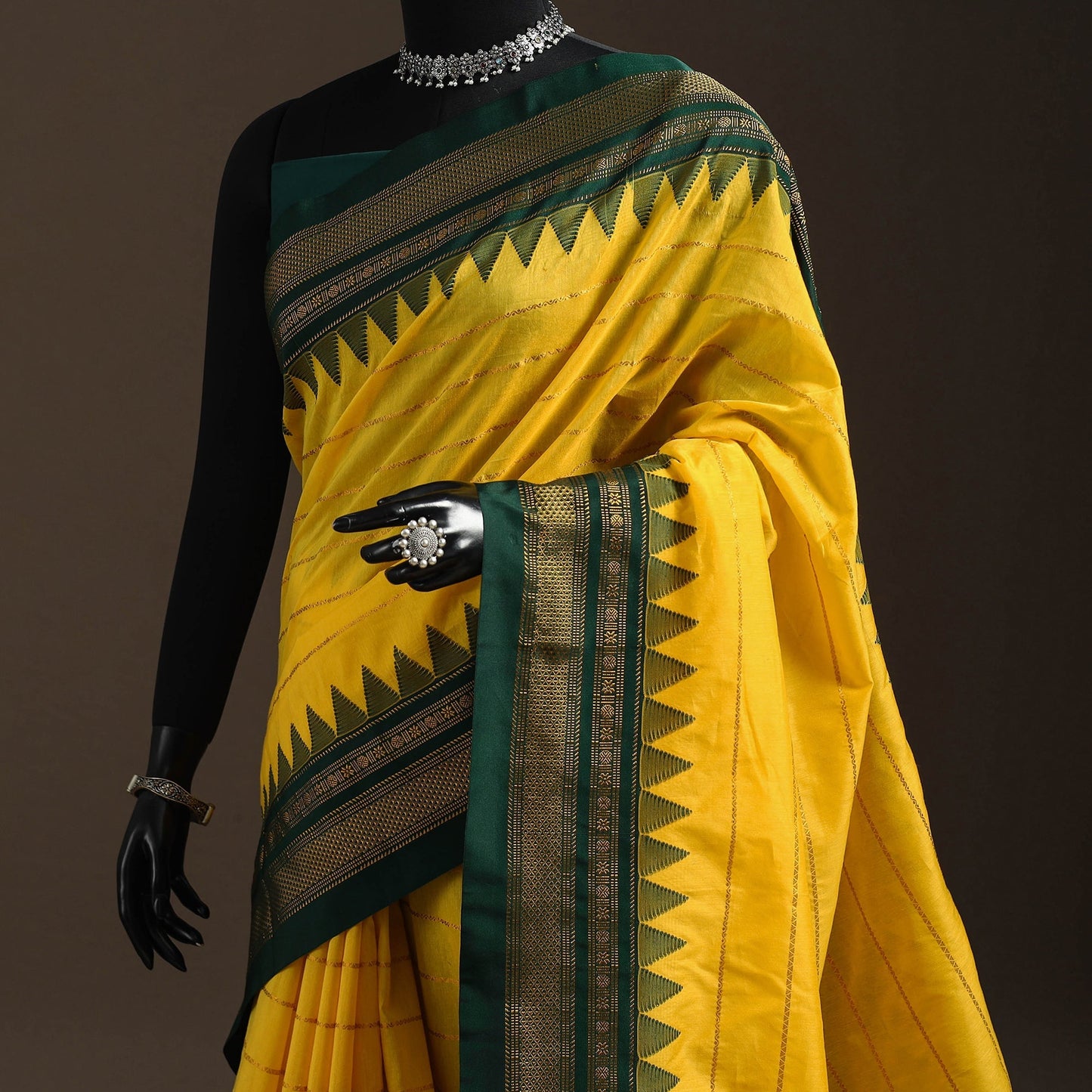 Mercerized cotton zari stripes ilkal saree with rudraksha